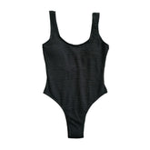 Traje de baño de una pieza liso con cuello en U, sin mangas y texturizado